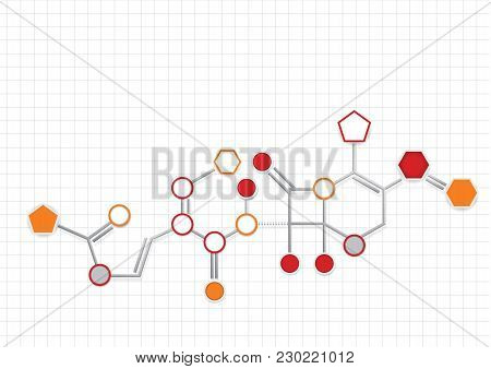 Example Of Chemical Formula Represented With Circles, Pentagons And Hegagons Of Orange And Gray Colo