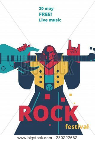 Rock Music Live Festival Poster Vector Illustration For Concert Placard Or Entry Ticket, Advertisiem