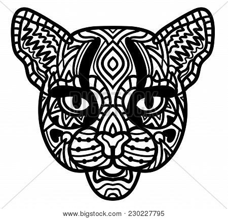 Cat. Hand-drawn Wild Cat With Ethnic Doodle Pattern. Coloring Page - Zendala, Design For Spiritual R