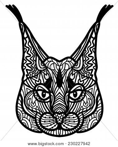 Doodle Vector Drawing Of A Prairie Lynx Head Made In Zen Art Style. Illustration Isolated On White. 