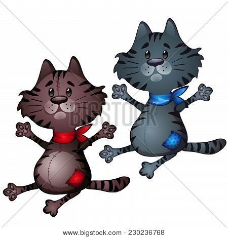 Two A Cute Plush Cat. Vector Illustration.