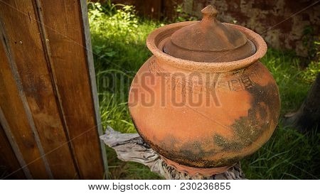 Jar Made Of Clay On Seletive Focus