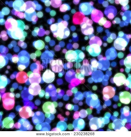 Seamless Glow Bokeh Spray Background. Abstract Colorful Square Pattern With Glitter Particles With D