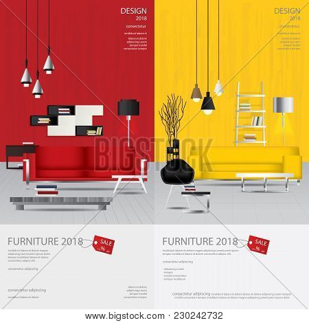 2 Vertical Banner Furniture Sale Design Template Vector Illustration