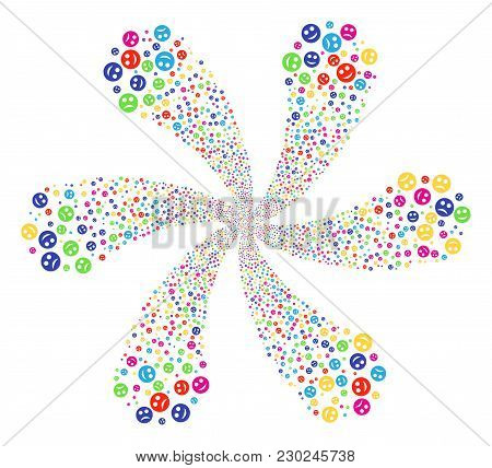 Multi Colored Sad And Glad Smiley Cyclonic Spin. Psychedelic Whirlpool Composed From Random Sad And 