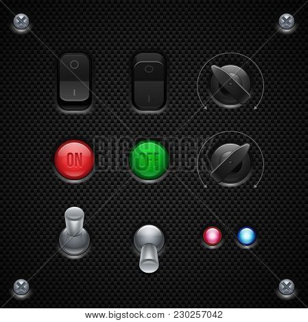 Carbon Ui Application Software Controls Set. Switcher, Button, Knobs, Lamps. Web Design Elements. Ve