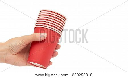 Female Hands Hold A Cardboard Or Plastic Disposable Cup. Isolated On White Background. Copy Space, T