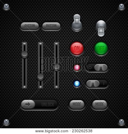 Carbon Ui Application Software Controls Set. Switch, Knobs, Button. Web Design Elements. Vector User