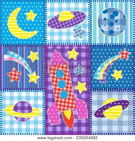 Colorful Space Patchwork. .seamless Baby Vector Background