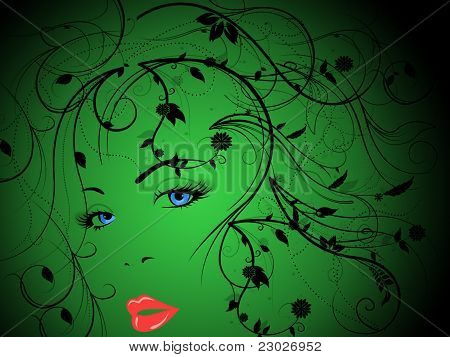 mujer con fondo verde