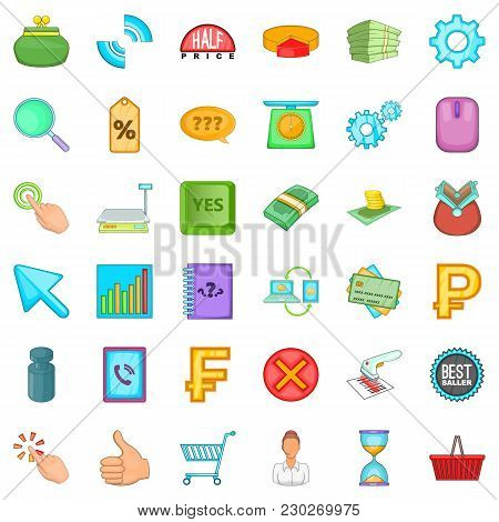 Monetary Value Icons Set. Cartoon Set Of 36 Monetary Value Vector Icons For Web Isolated On White Ba