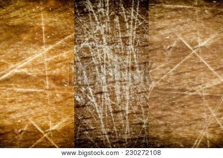 Close-up Vintage Empty Cutting Board On Bamboo Planks, Food Background Concept.