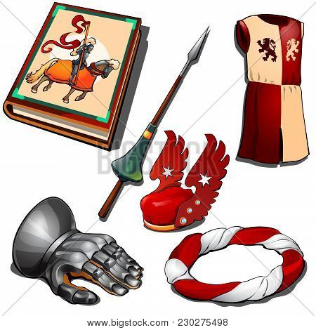 The Set Of Attributes Of Medieval Knights. Vector.