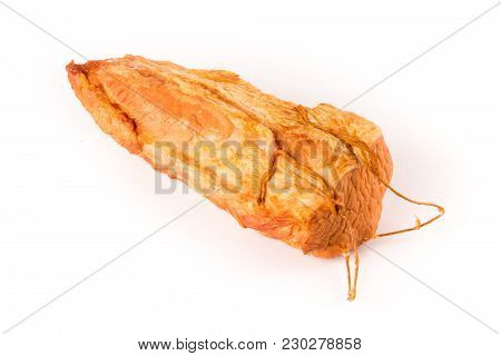 Smoked Brisket Bandaged With String Isolated On White Background. Meat Products.