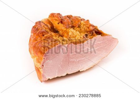 Smoked Brisket Isolated On White Background. Meat Products.