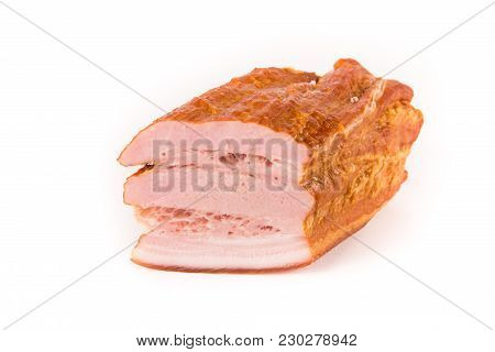 Smoked Brisket With A Layer Of Bacon Isolated On White Background. Meat Products.