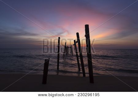 Beautiful Colored Sky During Sunset At Pilai Beach, Phang-nga Province, Thailand