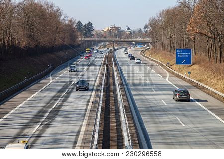 Fuerth / Germany - March 4, 2018: Traffic On German Highway 73 Near Fuerth, Germany