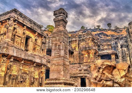 The Kailasa Temple, Cave 16 In Ellora Complex. A Unesco World Heritage Site In Maharashtra, India