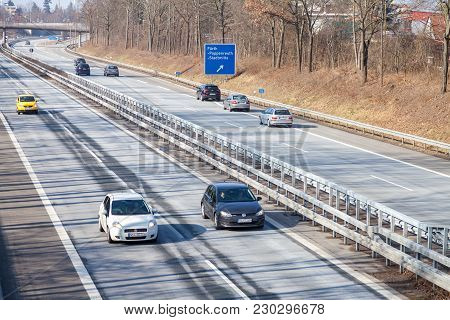 Fuerth / Germany - March 4, 2018: Traffic On German Highway 73 Near Fuerth, Germany