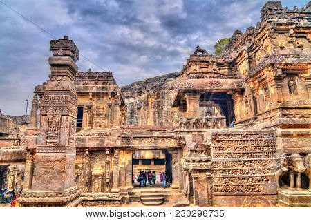 The Kailasa Temple, Cave 16 In Ellora Complex. A Unesco World Heritage Site In Maharashtra, India