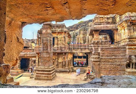 The Kailasa Temple, Cave 16 In Ellora Complex. A Unesco World Heritage Site In Maharashtra, India
