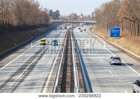 Fuerth / Germany - March 4, 2018: Traffic On German Highway 73 Near Fuerth, Germany