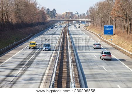 Fuerth / Germany - March 4, 2018: Traffic On German Highway 73 Near Fuerth, Germany
