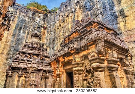 The Kailasa Temple, Cave 16 In Ellora Complex. A Unesco World Heritage Site In Maharashtra, India