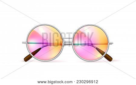 Vector Realistic Retro Circle Eyeglasses, Vintage Hipster Gradient Lens For Photobooth, Photo Props 