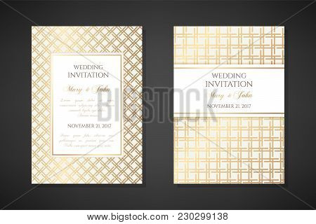 Gold Gride. Wedding Invitation Templates. Cover Design With Ornaments. Vector Decorative Backgrounds
