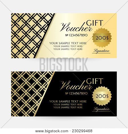 Gold Gride. Gift Vouchers Template Collection. Vector Decorative Flayers