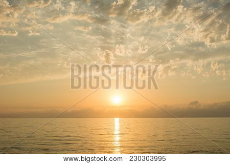 Sunset On The Beach At Black Sea. Batumi. Georgia.