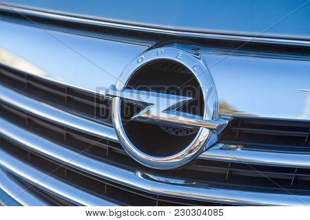 Nuernberg / Germany - March 4, 2018: Opel Logo On A Car At An Opel Car Dealer In Germany. Opel Autom