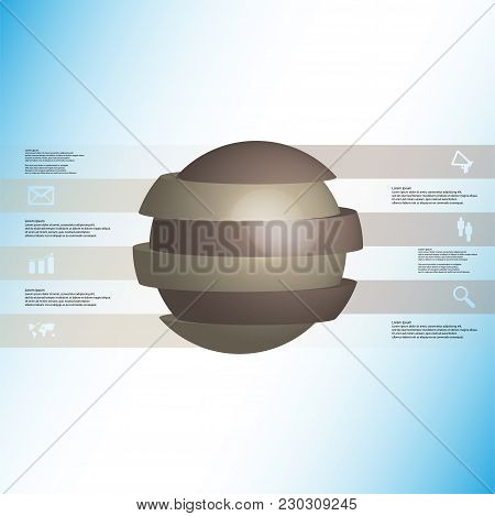 3d Illustration Infographic Template With Motif Of Sliced Ball To Six Brown Parts Which Are Stacked 