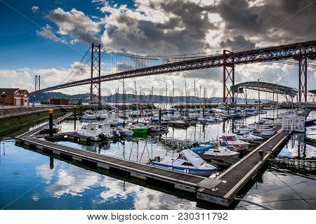 Lisbon, Portugal - January 28, 2011: Marina Along The River To Moor Boats Along The Banks Of Tagus R