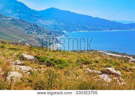 Beautiful Summer Landscape Of The Southern Coast Of The Island Of Crete, Kourtaliotiko Gorge, Greece