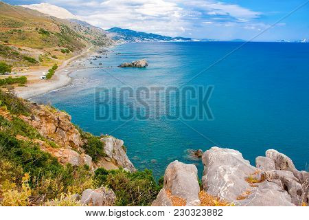 Beautiful Summer Landscape Of The Southern Coast Of The Island Of Crete, Kourtaliotiko Gorge, Greece