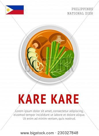 Kare Kare. National Filipino Dish. View From Above. Vector Flat Illustration.