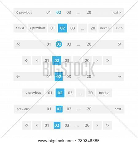 Pagination Bar Set. Electronic Pages For Web Site Numbering To Indicate, Marks Used To Show The Sequ