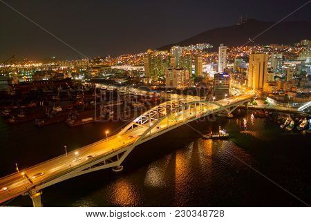 BUSAN, SOUTH KOREA - CIRCA MAY, 2017: view of Busan from Lotte Department Store. Busan, formerly known as Pusan, is South Korea's second most-populous city after Seoul.