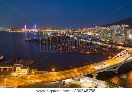 BUSAN, SOUTH KOREA - CIRCA MAY, 2017: view of Busan from Lotte Department Store. Busan, formerly known as Pusan, is South Korea's second most-populous city after Seoul.