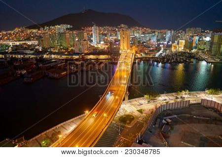 BUSAN, SOUTH KOREA - CIRCA MAY, 2017: view of Busan from Lotte Department Store. Busan, formerly known as Pusan, is South Korea's second most-populous city after Seoul.