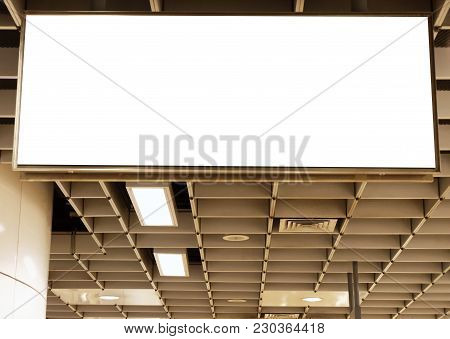 Blank Advertising Light Box On Mrt Station Mockup Of Empty, Ad Billboard On Night Mrt Station Templa