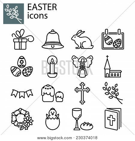 Web Line Set. Easter Black On White Background