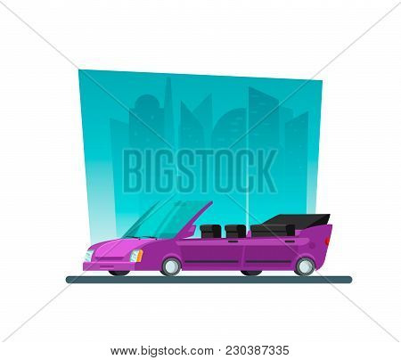 Image In A Flat Style With A City Car On A Background Of Skyscrapers