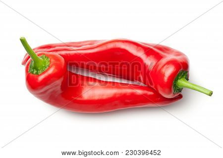 Red Peppers Isolated On White Background. Ramiro Pepper. Top View
