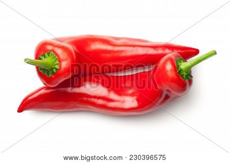 Red Peppers Isolated On White Background. Ramiro Pepper. Top View