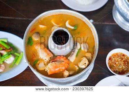 Tom Yum Goong Thai Hot Spicy Soup Shrimp In Hot Pot