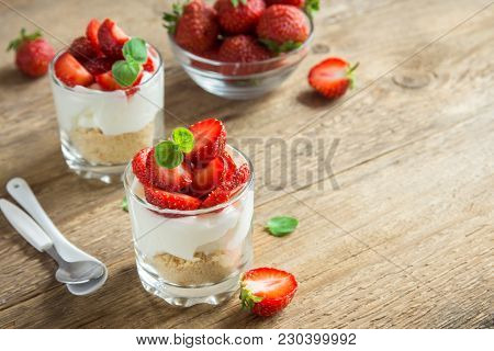 Strawberry Cheesecake In Glasses